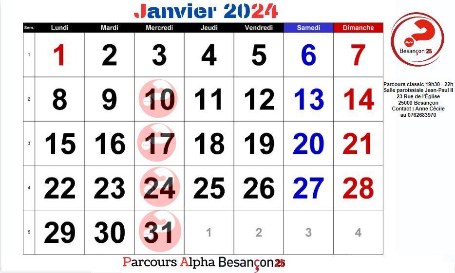 Janvier 2024 dates